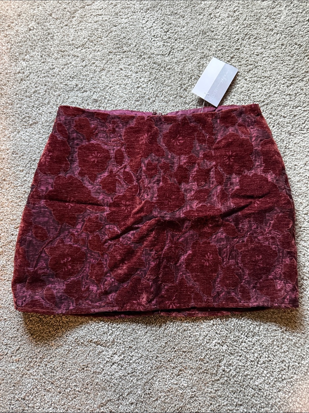 LOFT Burgundy Floral Velvet Mini Skirt